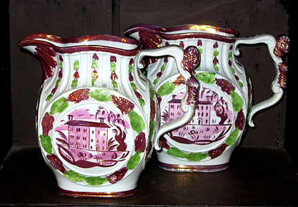 SOLD  A Rare Pair of Pink Lustre Jugs