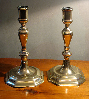 Metalware<br>Archives<br>Pair of early Huguenot Brass Candlesticks