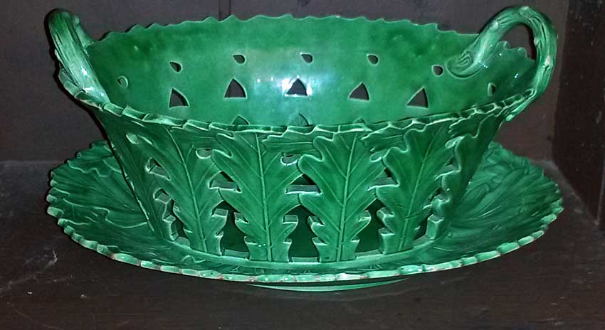 Ceramics<br>Ceramics Archives<br>Green glazed basket and tray