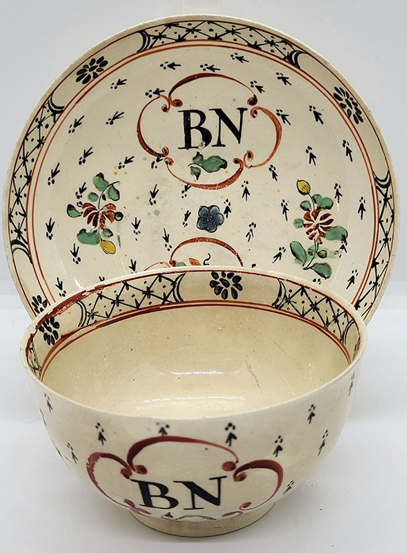 Just In<br>Creamware cup and saucer and waste bowl