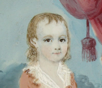 Miniature Portrait on Ivory of a Boy and His Kitty