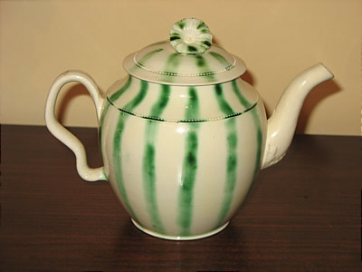 Accessories<br>Archives<br>SOLD   Creamware Teapot with green stripes