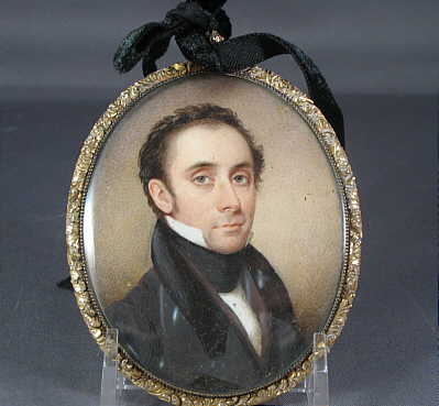 Paintings<br>Archives<br>Portrait Miniature on Ivory of a  Handsome Gentleman