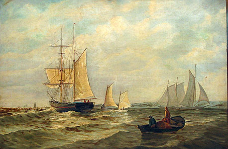 Paintings<br>Archives<br>A Marine painting of sailboats.