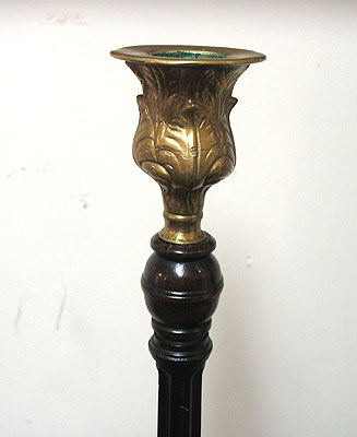 Metalware<br>Candlesticks<br>SOLD  A pair of wood and brass English Candlesticks