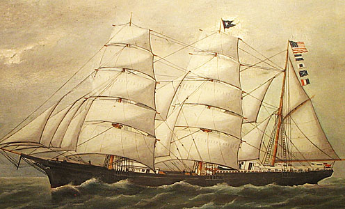 SOLD  Portrait of the Nellie Brett Built in Calais, Maine in 1877; painted by Frank Barnes.