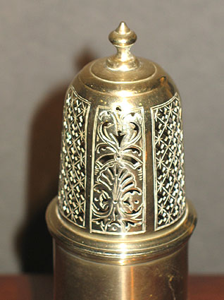 Metalware<br>Archives<br>SOLD  18th century brass caster.