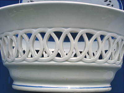 SOLD  Blue and White Pearlware Basket and Stand