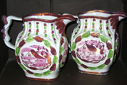 SOLD  A Rare Pair of Pink Lustre Jugs