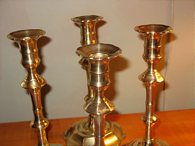 Metalware<br>Archives<br>Rare Set of Four Queen Anne Petal-Base Candlesticks