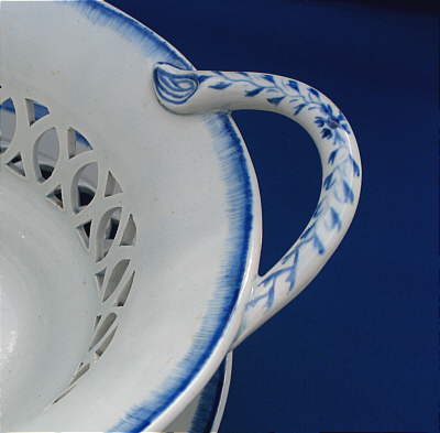 SOLD  Blue and White Pearlware Basket and Stand