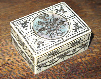SOLD   LOVELY FRENCH IVORY AND MOTHER-OF-PEARL BOX