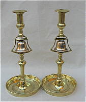 SOLD   Pair of Brass and Bell Metal Tavern Candlesticks