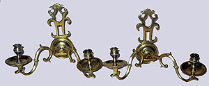 SOLD A Pair of Brass Double Arm Sconces