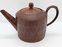 Red Stoneware Engine Turned Teapot