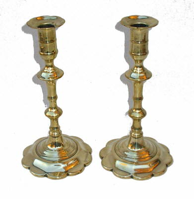 A Pair of Queen Anne Brass Candlesticks