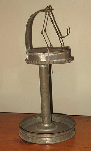 Metalware<br>Archives<br>SOLD  Tin Betty Lamp Stand
