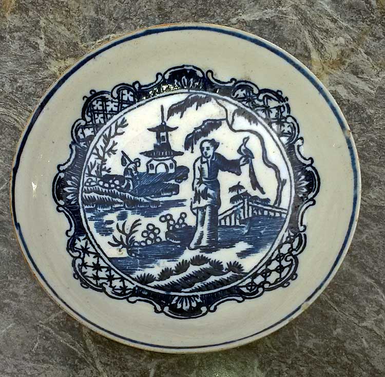 Ceramics<br>Ceramics Archives<br>Early porcelain saucer with Chinoiserie transfer print.