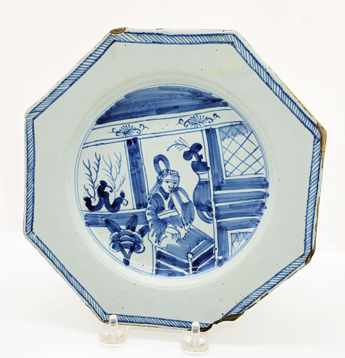 Just In<br>Liverpool Delft Octagonal Plate c. 1740