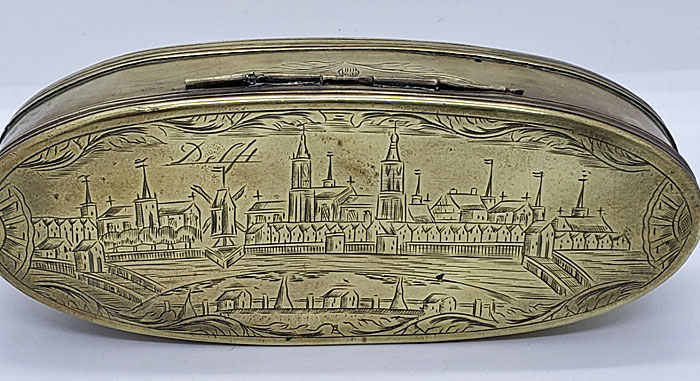 Metalware<br>Archives<br>18th century brass tobacco box; city of Delft