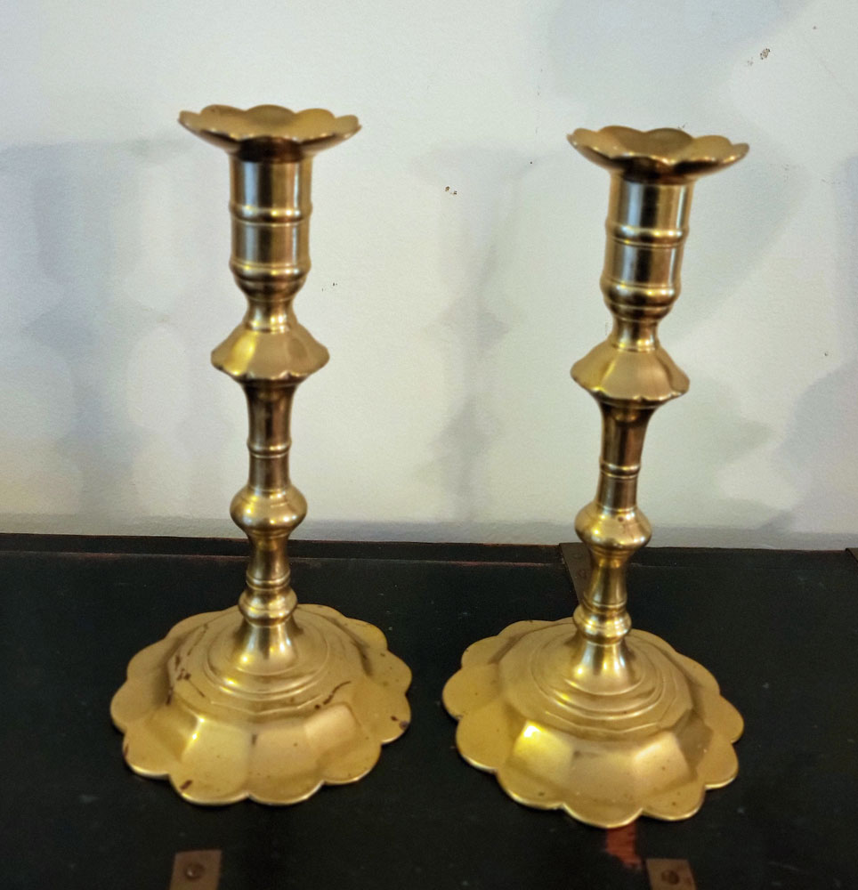 Just In<br>Pair of Queen Anne Petal Base Candlesticks