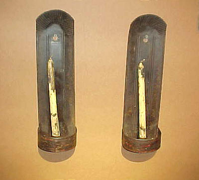 Metalware<br>Archives<br>Pr. Unusual and Tall Tin Sconces