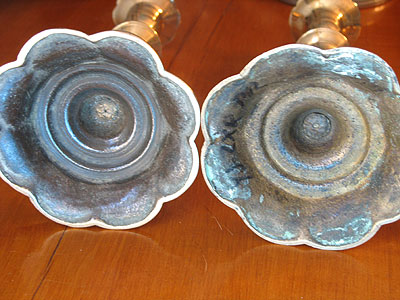 Metalware<br>Archives<br>SOLD  A Fine Pair of Queen Anne Petal Base Candlesticks