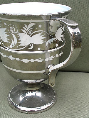 SOLD  Lovely Silver Lustre Resist Loving Cup