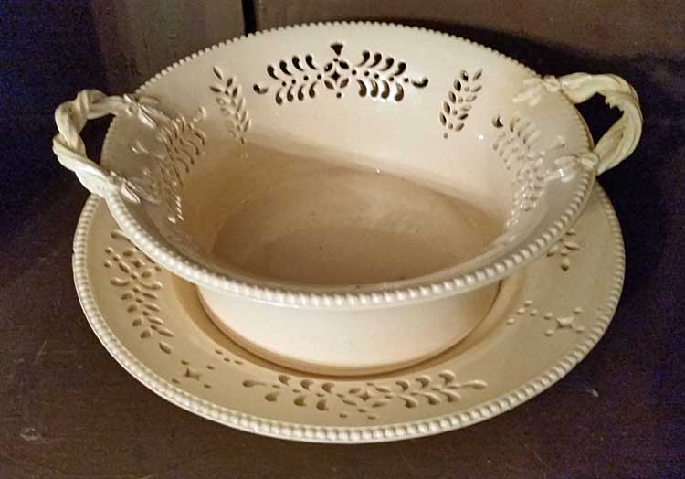 Ceramics<br>Ceramics Archives<br>Rare small pierced creamware basket and stand