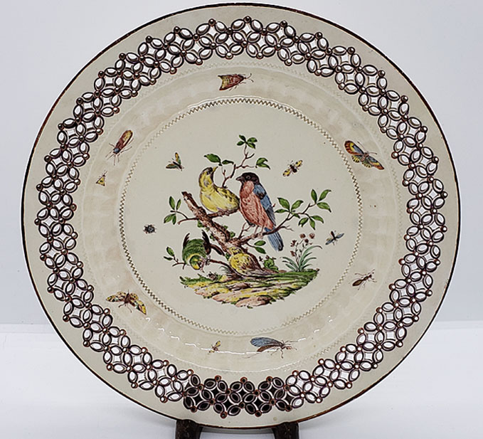 Creamware Pierced Edge Plate with Birds