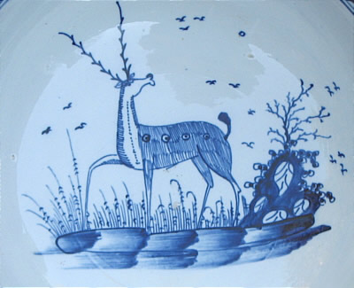 SOLD   PEARLWARE BOWL WITH A GREAT DEER