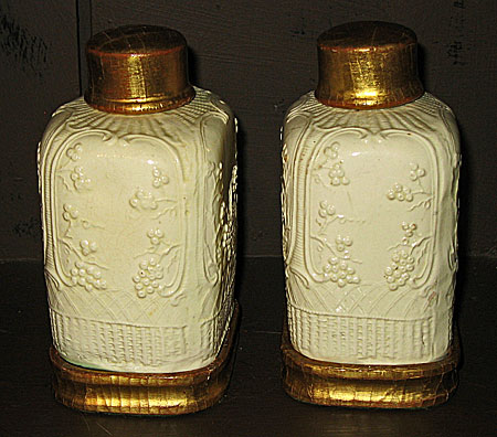 Ceramics<br>Ceramics Archives<br>SOLD  A pair of creamware tea canisters