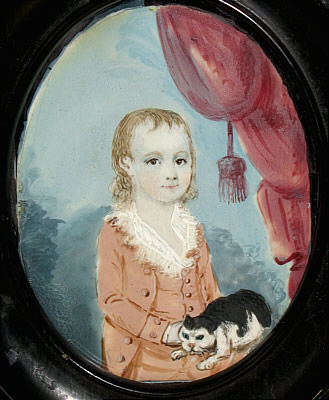 Paintings<br>Archives<br>Miniature Portrait on Ivory of a Boy and His Kitty