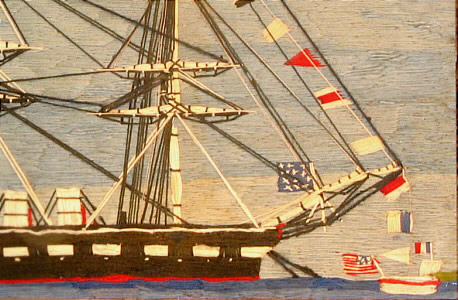 Accessories<br>Accessories Archives<br>SOLD   Wool Boat Picture with Many American Flags
