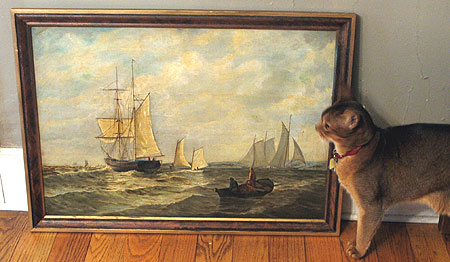 Paintings<br>Archives<br>A Marine painting of sailboats.