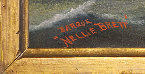Paintings<br>Archives<br>SOLD  Portrait of the Nellie Brett Built in Calais, Maine in 1877; painted by Frank Barnes.