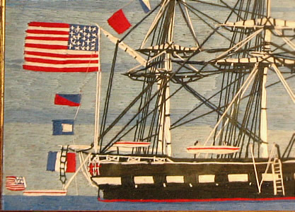 Accessories<br>Accessories Archives<br>SOLD   Wool Boat Picture with Many American Flags