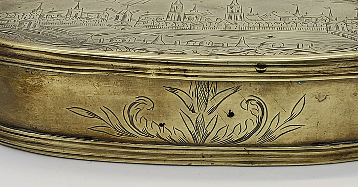 18th century brass tobacco box; city of Delft