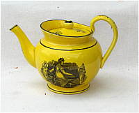 SOLD   Canary Teapot with Adam Buck Style Transfer