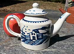 SOLD   Small Pearlware blue and white teapot.